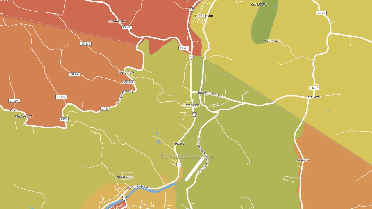 Enterprise, WV Map of Robbery Rates