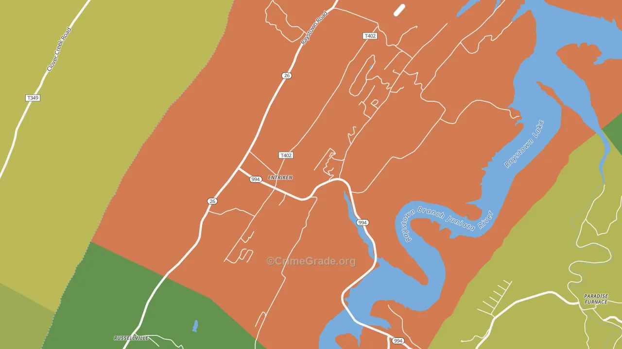 Entriken, PA Map of Robbery Rates