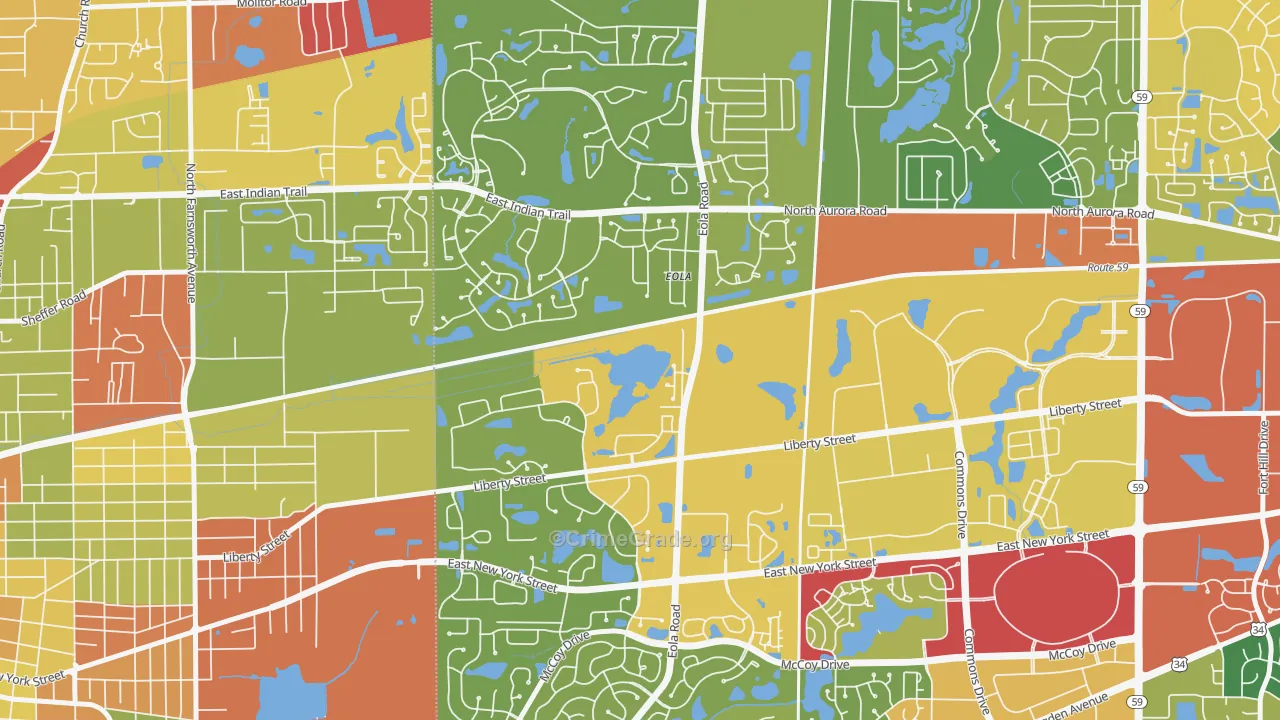 Eola, IL Map of Robbery Rates