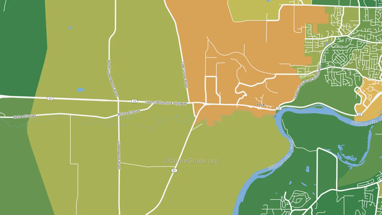 Eola, OR Map of Robbery Rates