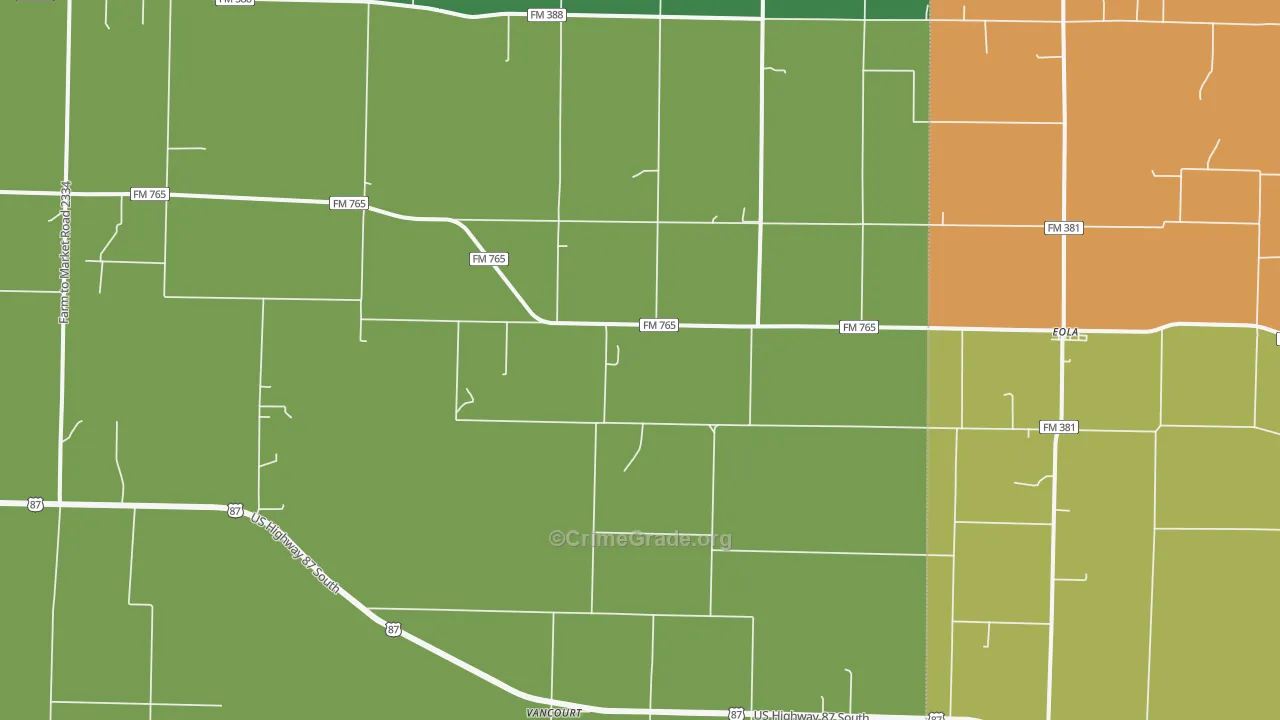 Eola, TX Map of Robbery Rates