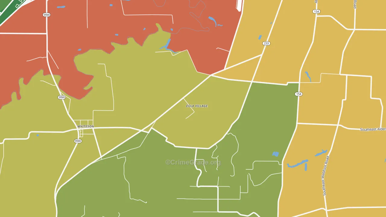 Eola Village, OR Map of Robbery Rates