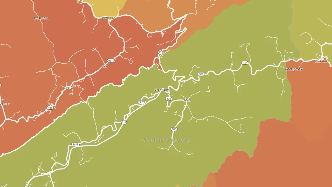 Eolia, KY Map of Robbery Rates