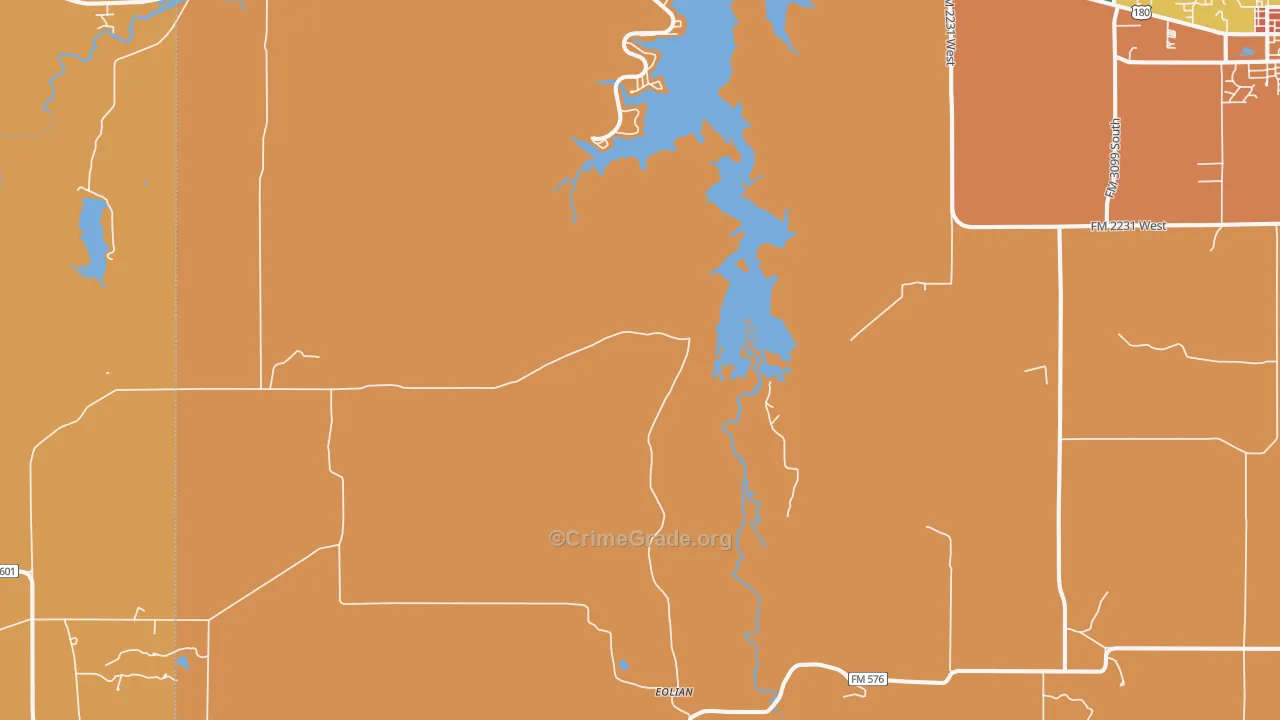 Eolian, TX Map of Robbery Rates