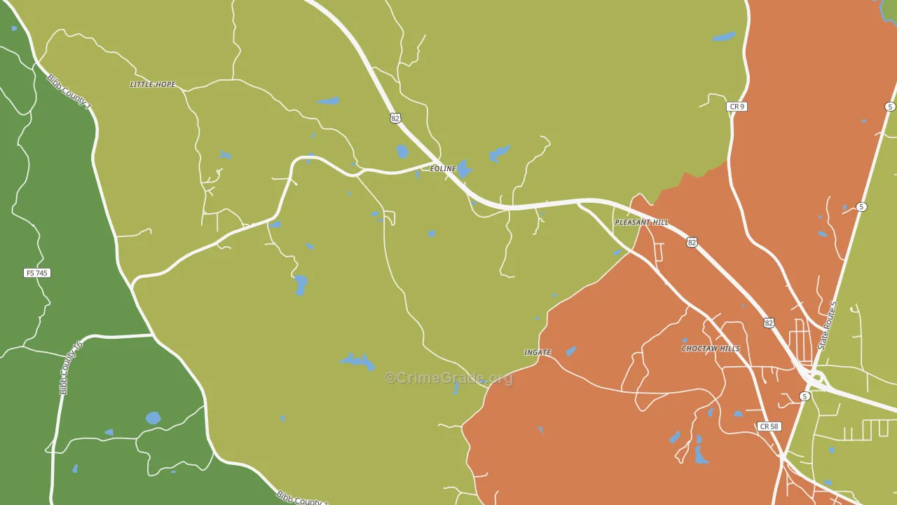 Eoline, AL Map of Robbery Rates