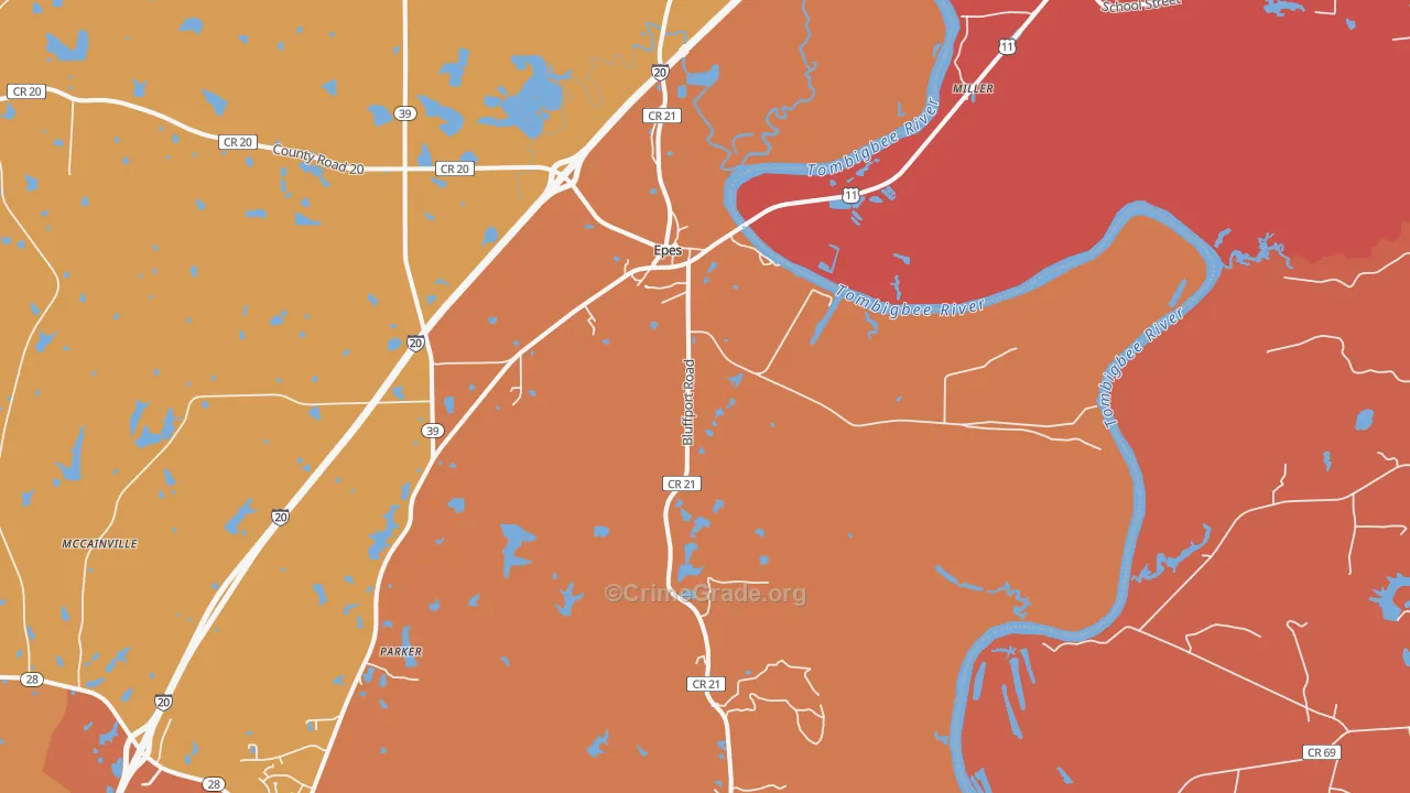 Epes, AL Map of Robbery Rates