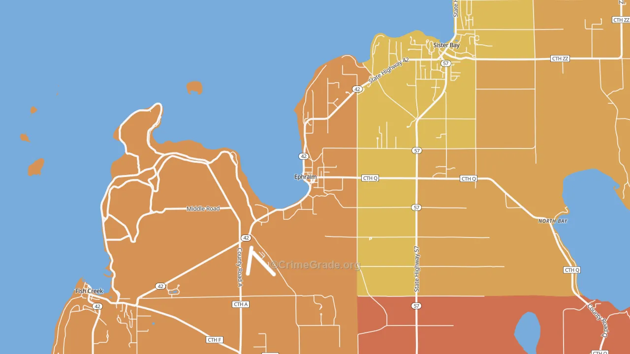 Ephraim, WI Map of Robbery Rates