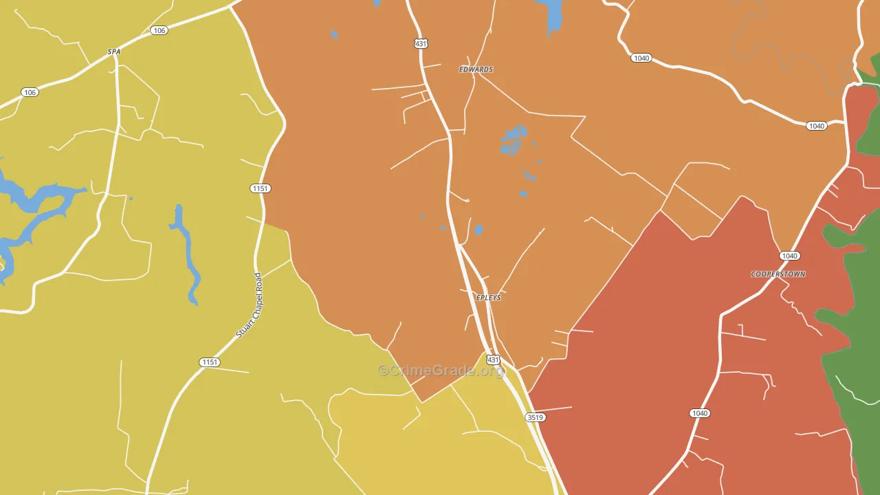 Epleys, KY Map of Robbery Rates