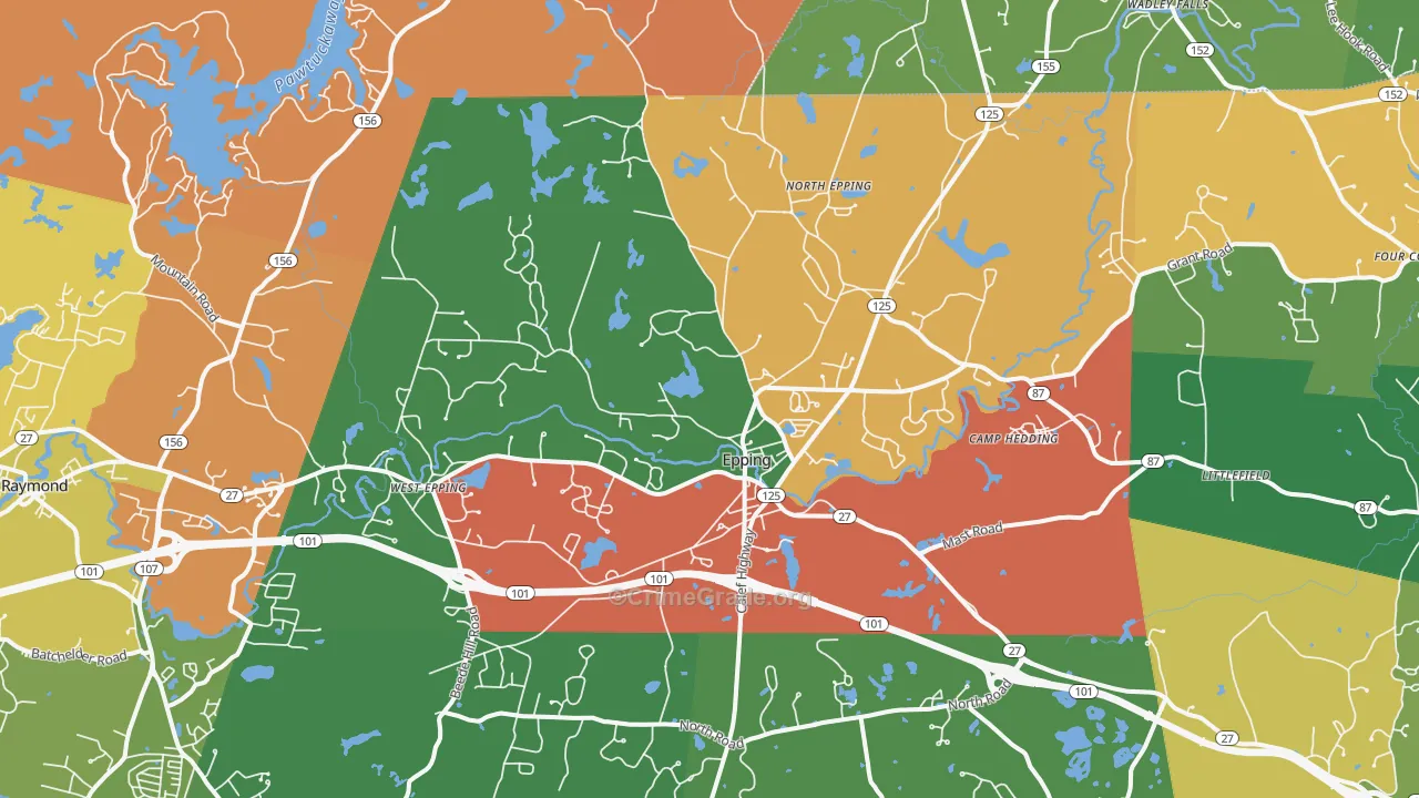 Epping, NH Map of Robbery Rates