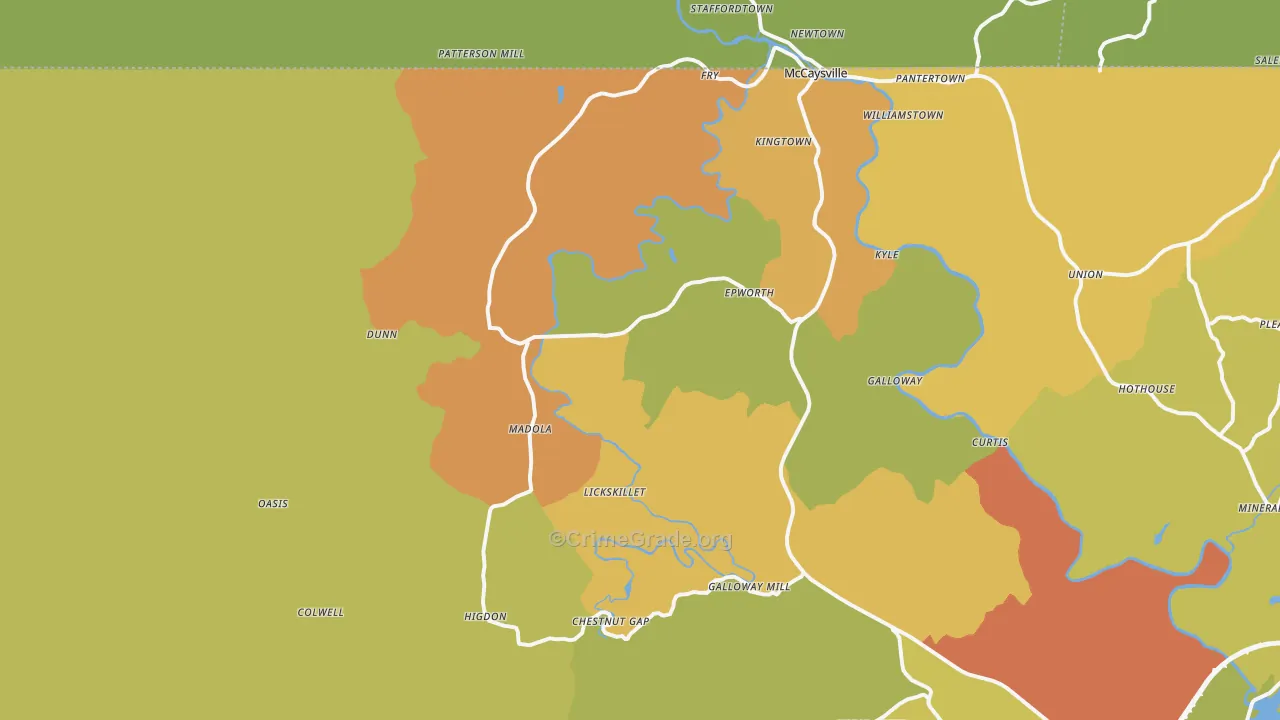 Epworth, GA Map of Robbery Rates