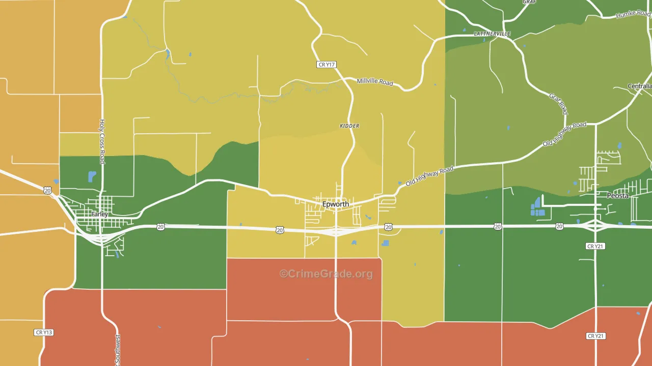 Epworth, IA Map of Robbery Rates