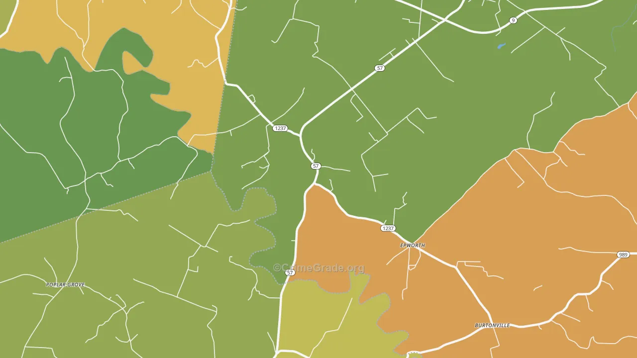 Epworth, KY Map of Robbery Rates