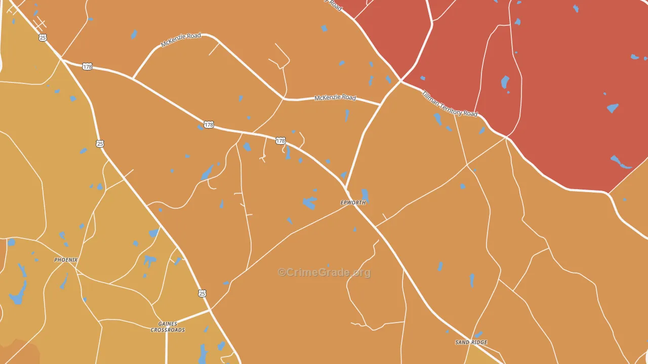 Epworth, SC Map of Robbery Rates