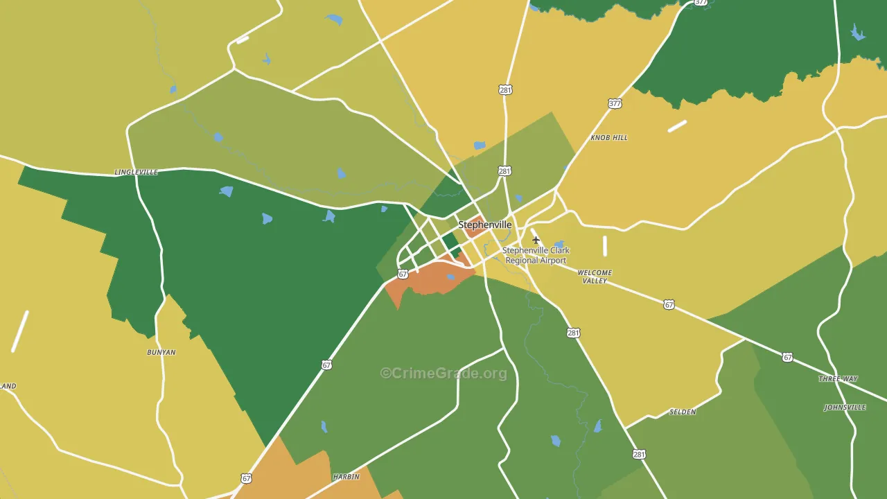 Erath County, TX Map of Robbery Rates