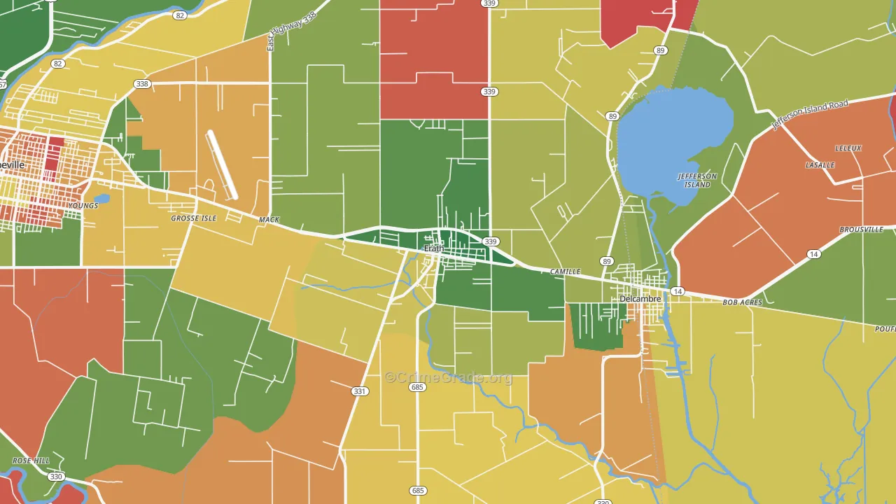 Erath, LA Map of Robbery Rates