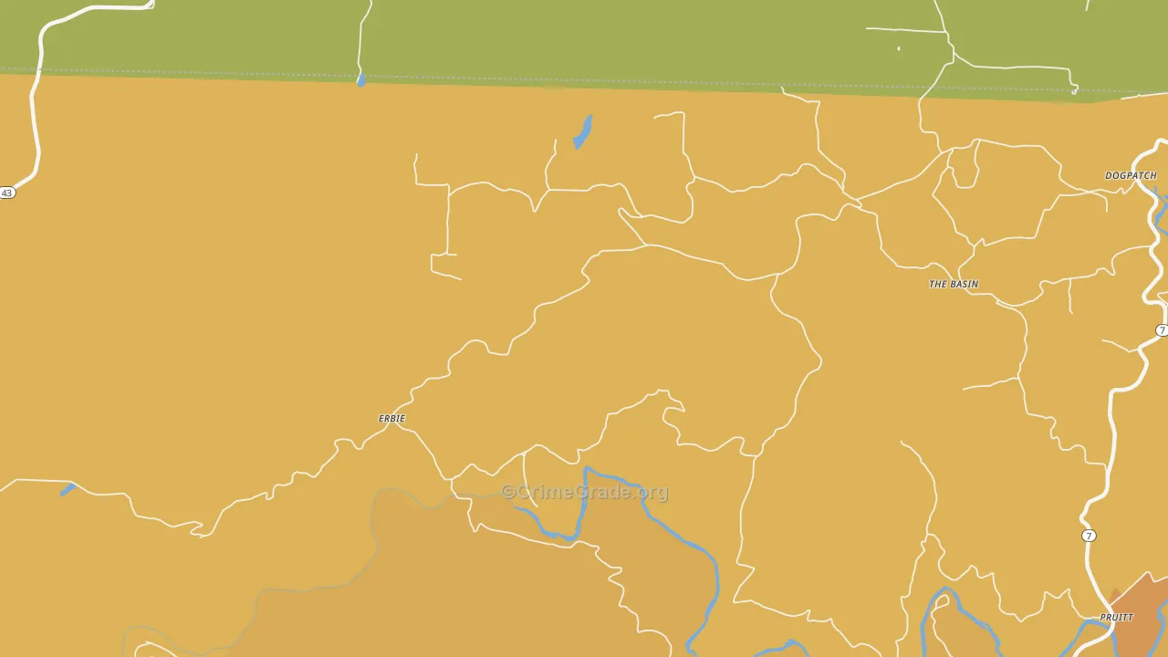Erbie, AR Map of Robbery Rates
