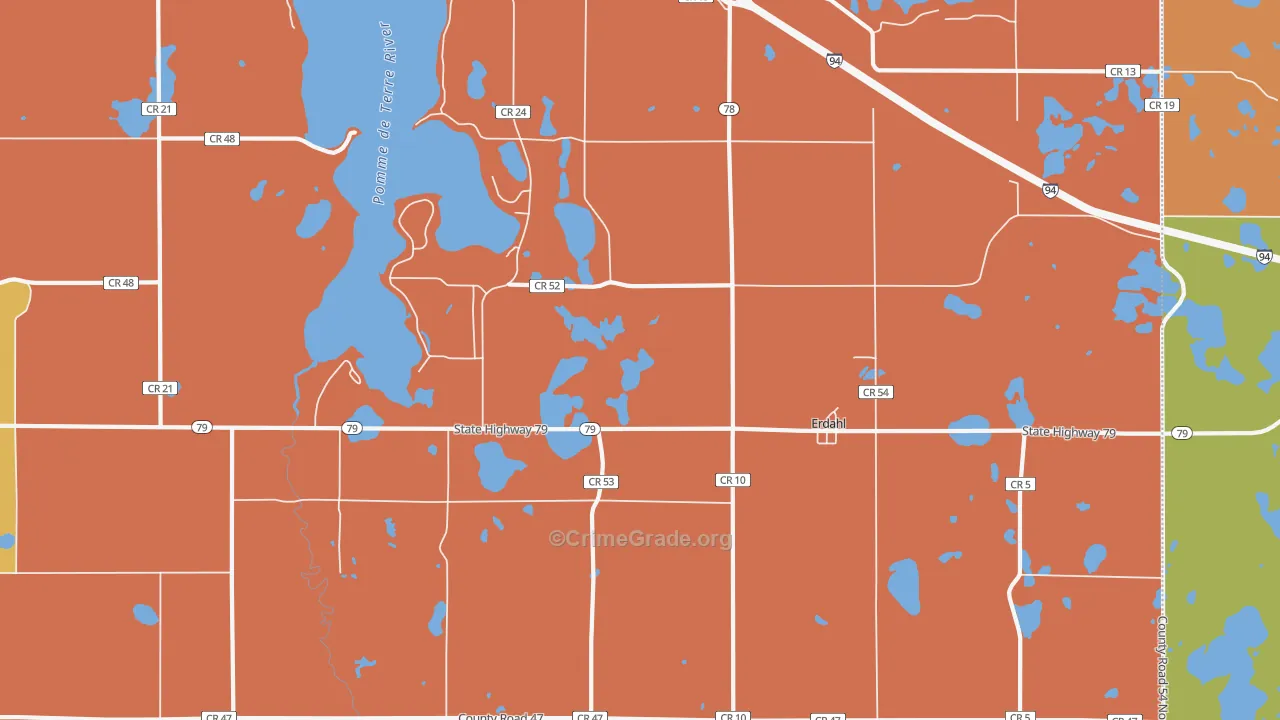 Erdahl, MN Map of Robbery Rates
