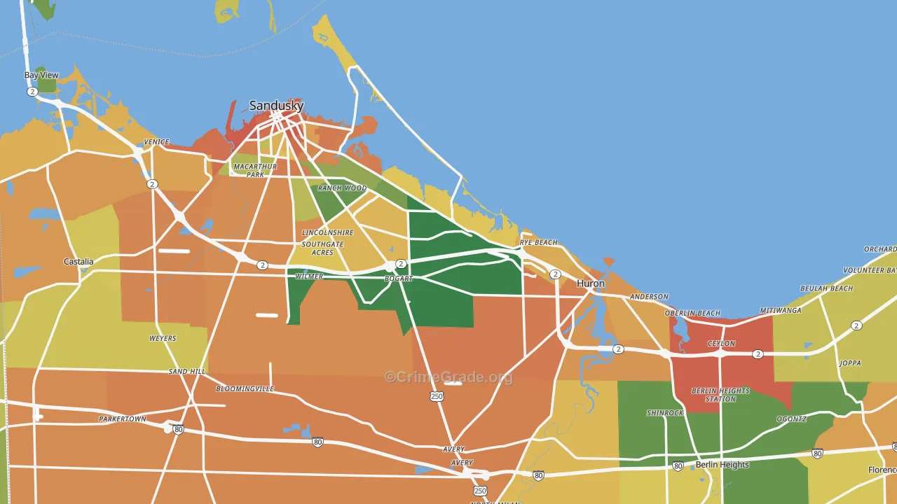 Erie County, OH Map of Robbery Rates