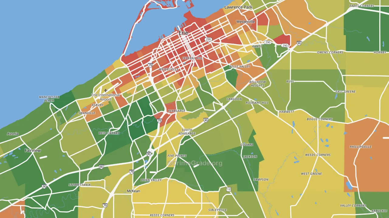 Erie County, PA Map of Robbery Rates