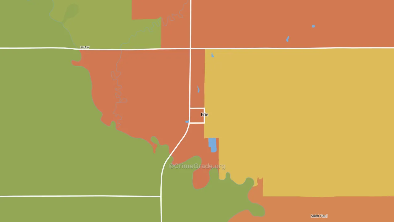 Erie, KS Map of Robbery Rates