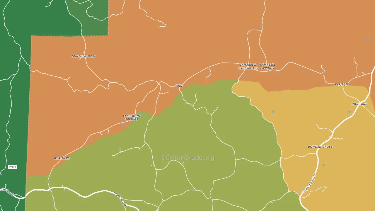 Erin, AL Map of Robbery Rates