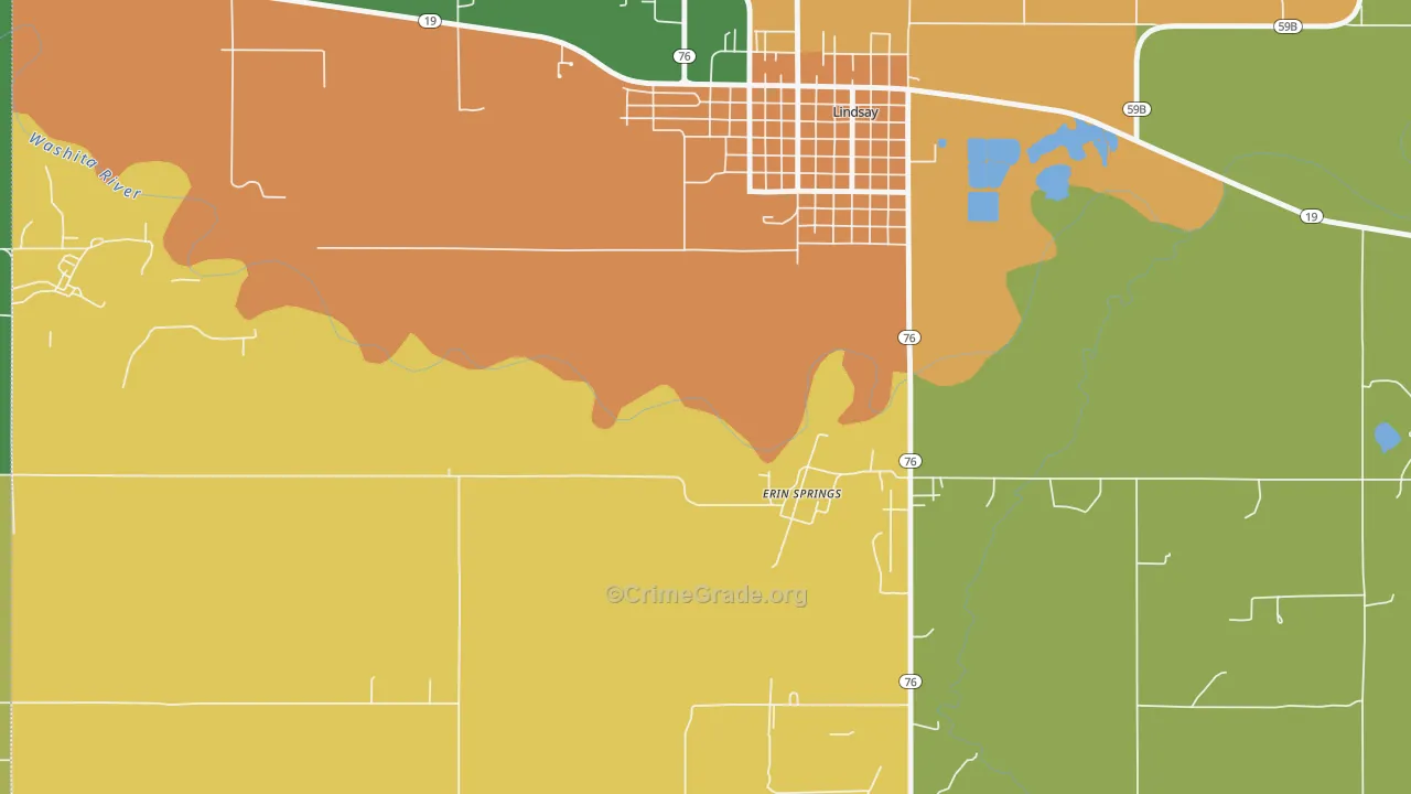 Erin Springs, OK Map of Robbery Rates