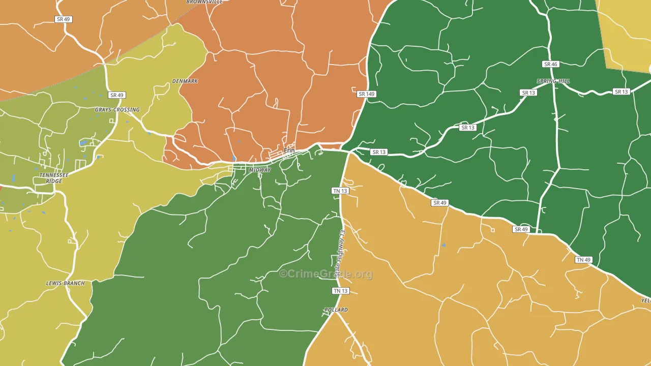 Erin, TN Map of Robbery Rates