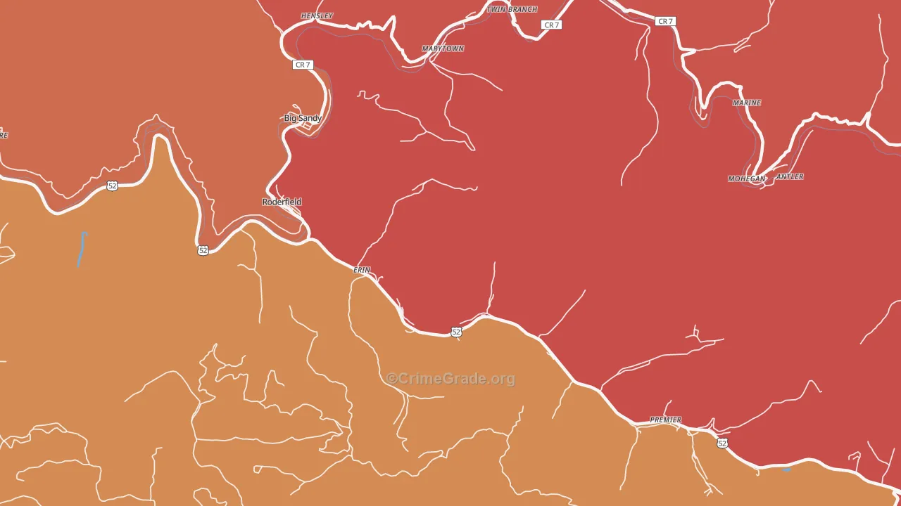 Erin, WV Map of Robbery Rates