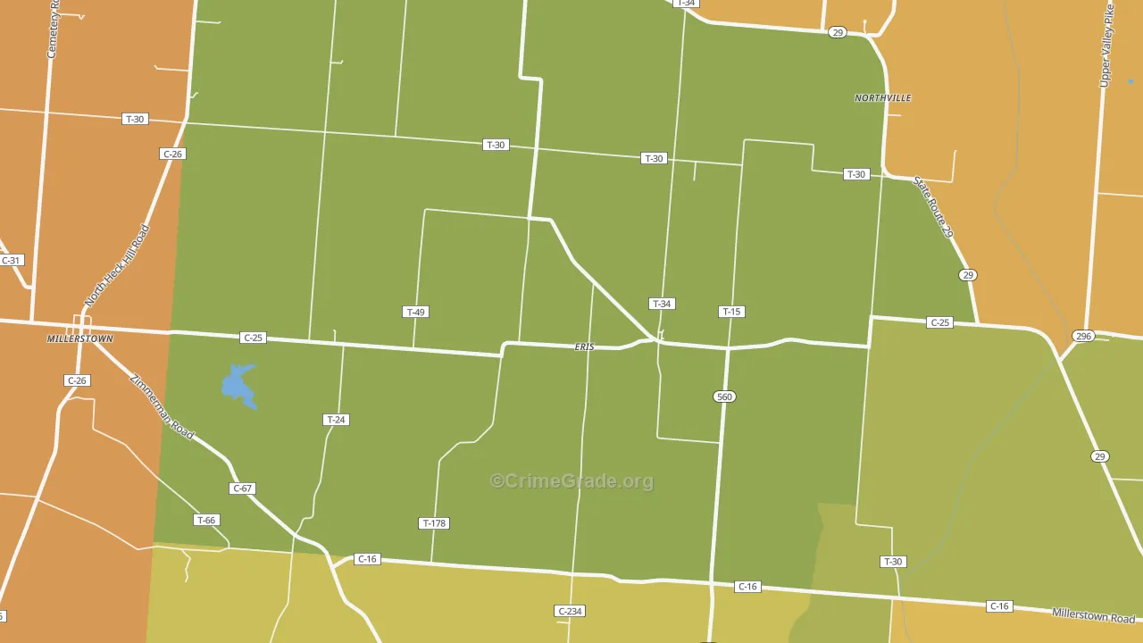 Eris, OH Map of Robbery Rates
