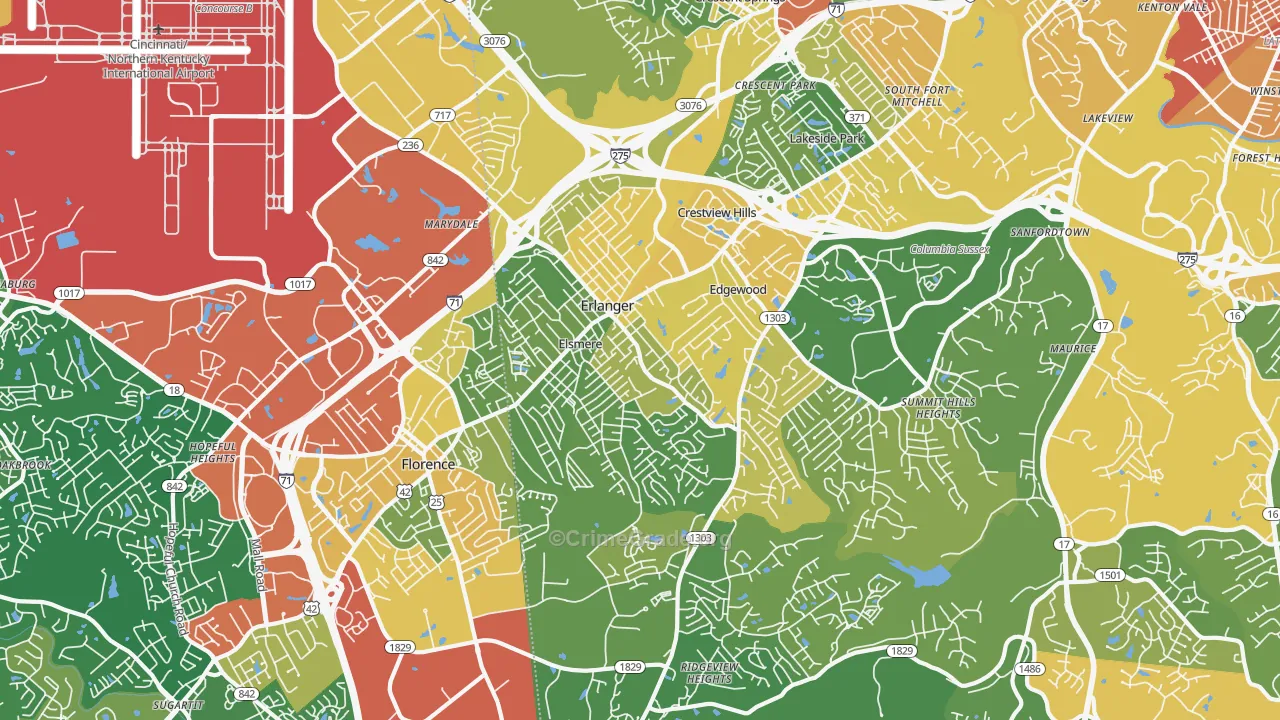 Erlanger, KY Map of Robbery Rates