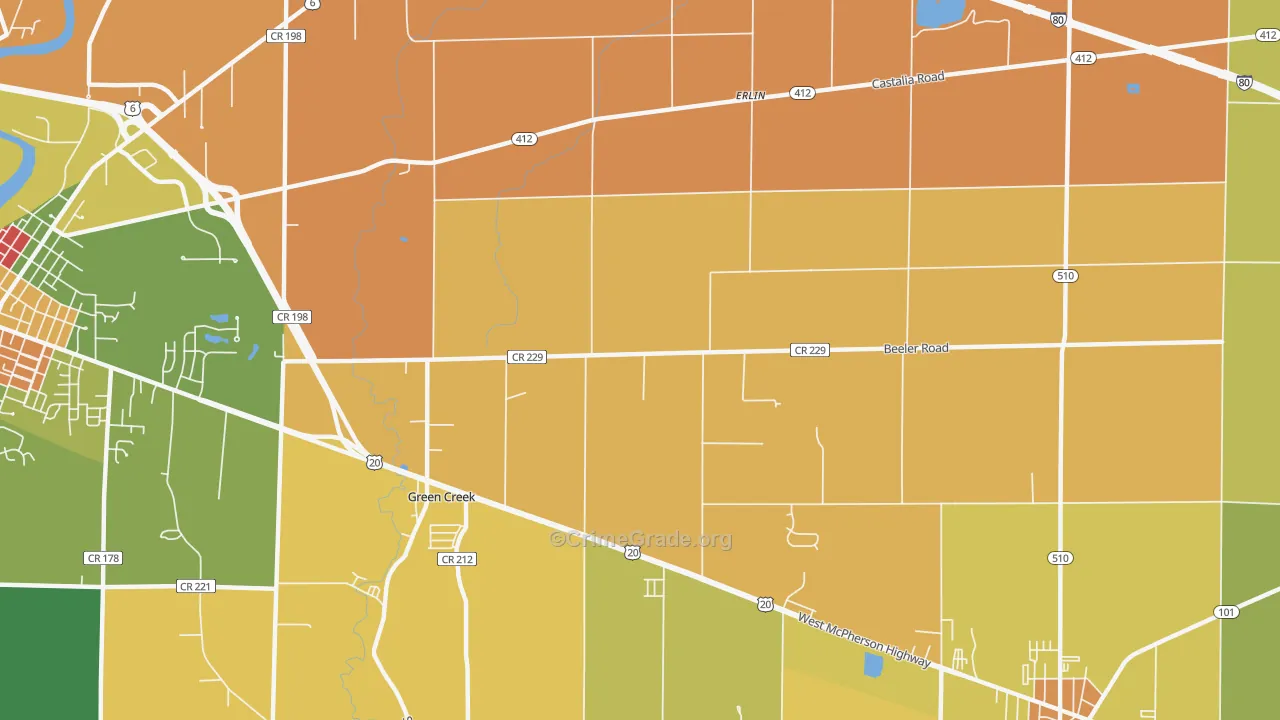 Erlin, OH Map of Robbery Rates