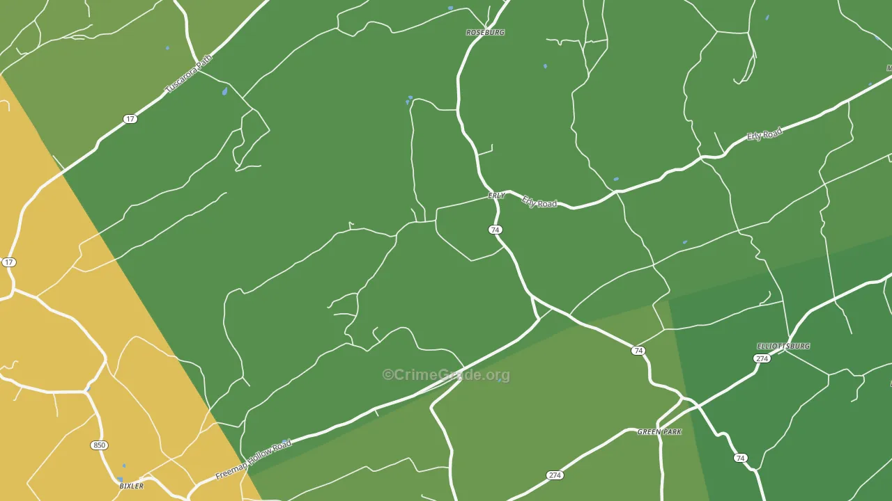 Erly, PA Map of Robbery Rates