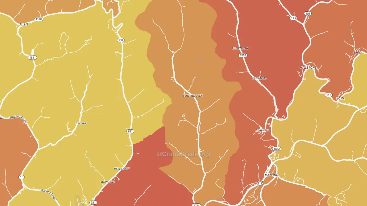 Ermine, KY Map of Robbery Rates