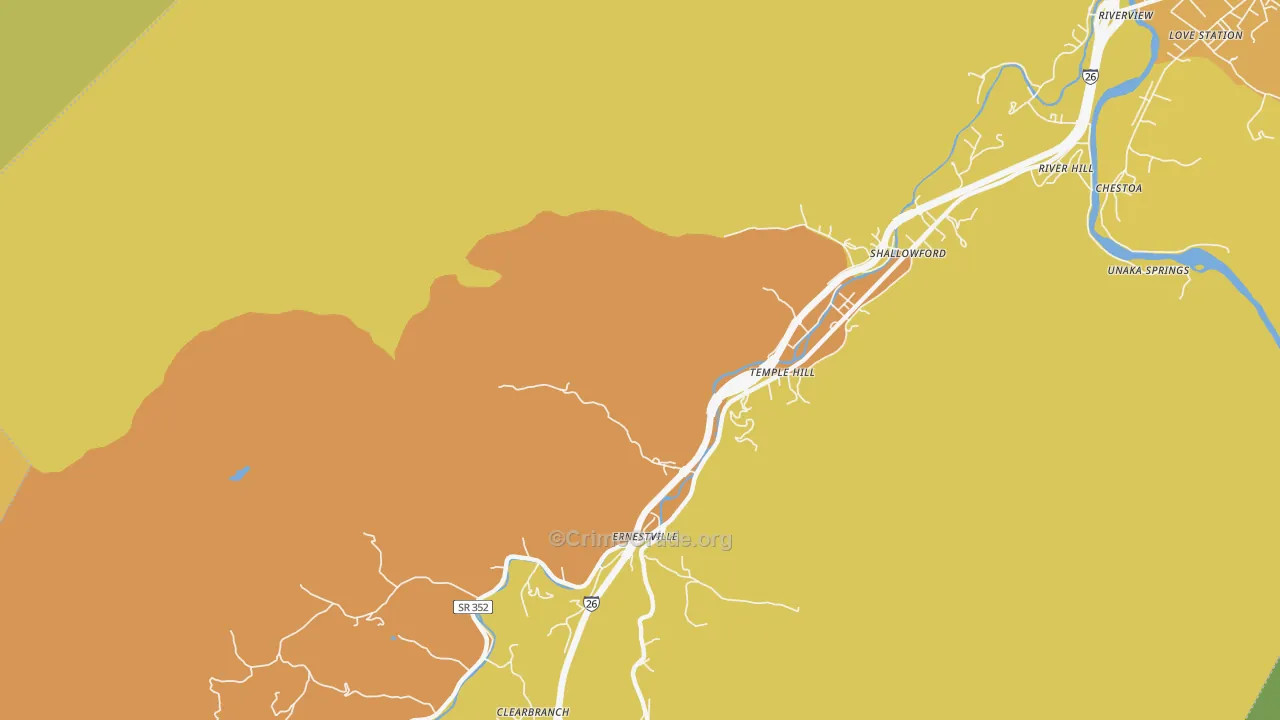 Ernestville, TN Map of Robbery Rates