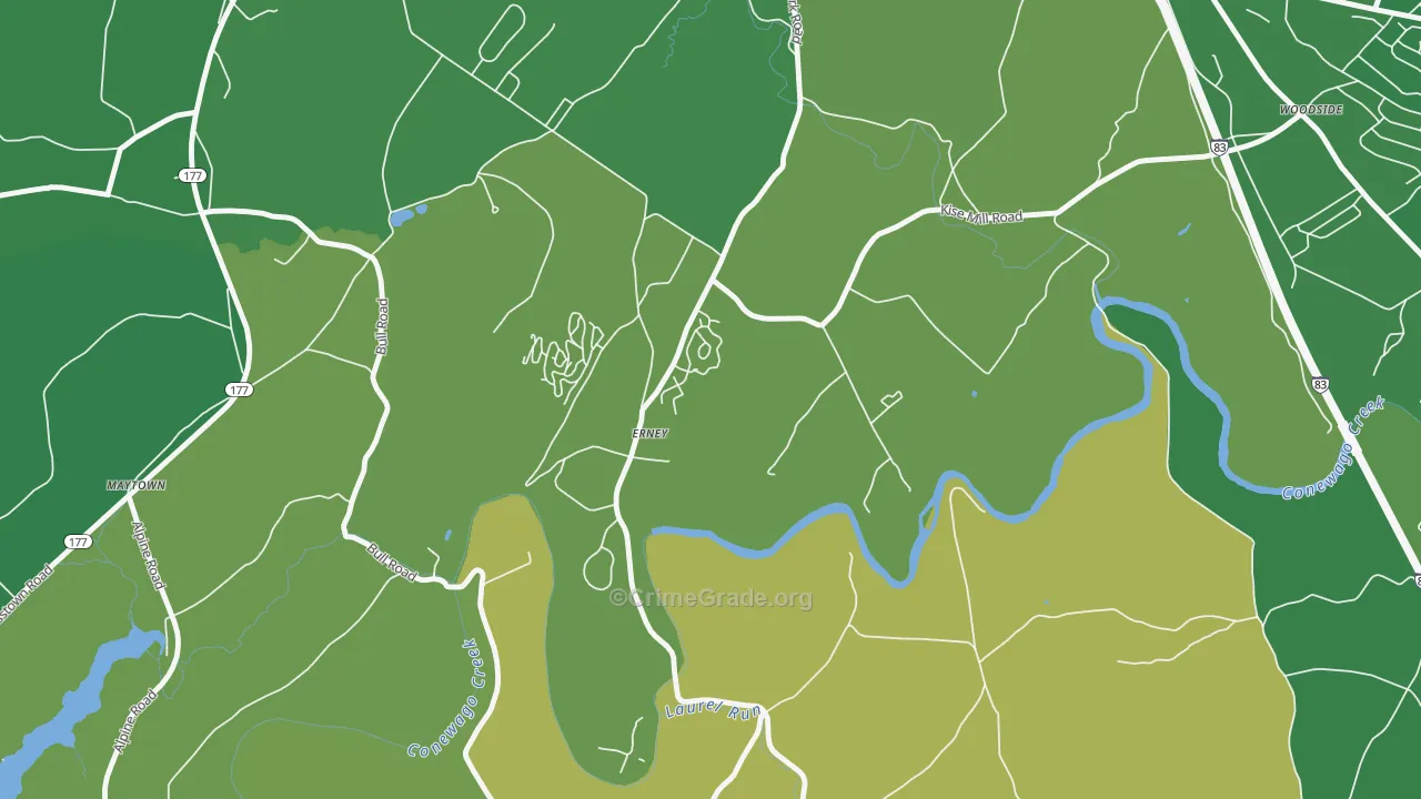 Erney, PA Map of Robbery Rates