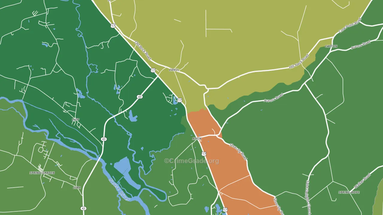 Ernul, NC Map of Robbery Rates