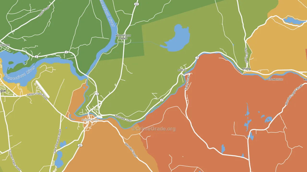 Erving, MA Map of Robbery Rates