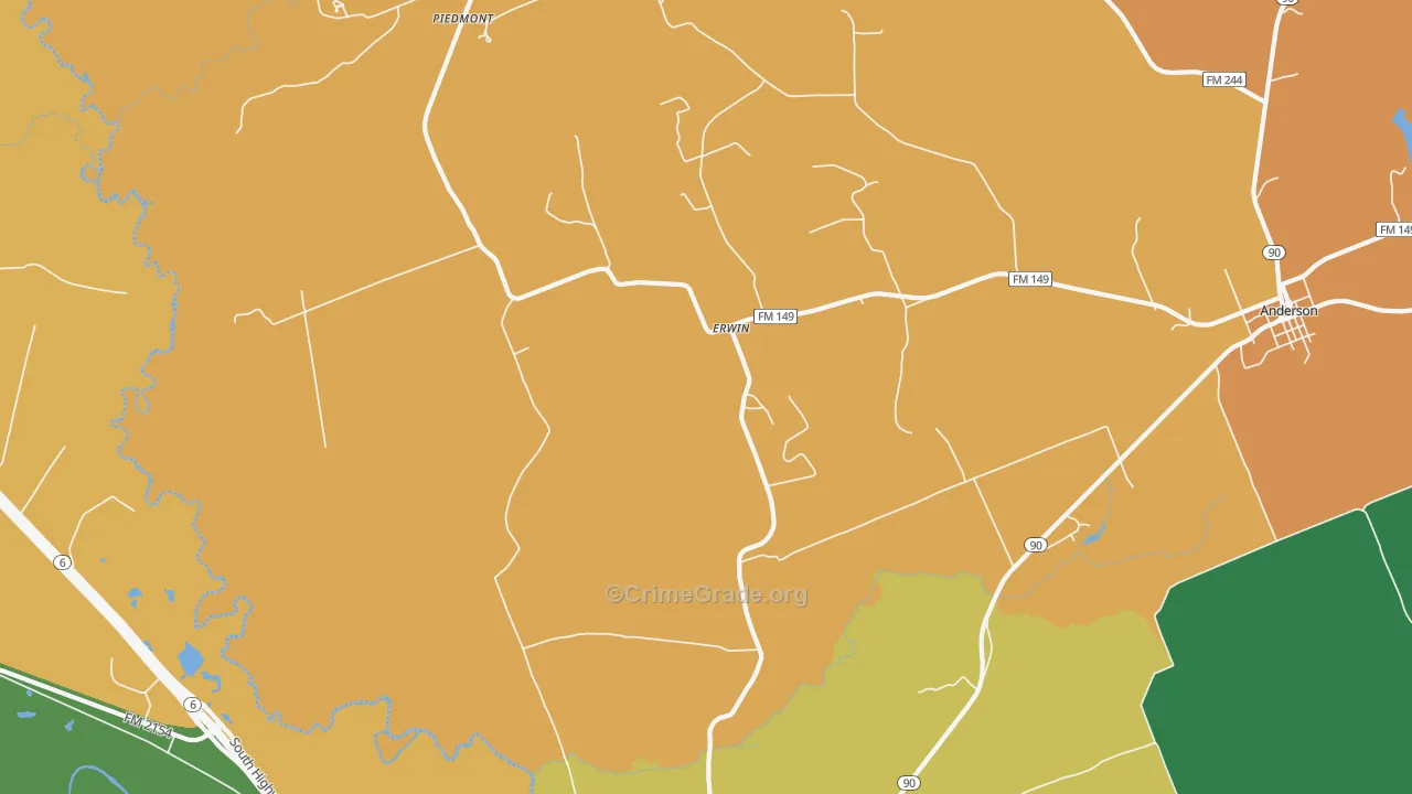 Erwin, TX Map of Robbery Rates