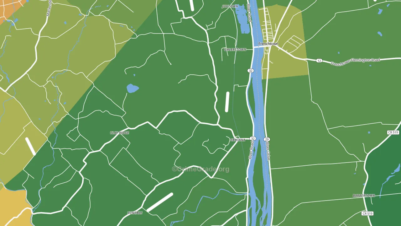 Erwinna, PA Map of Robbery Rates