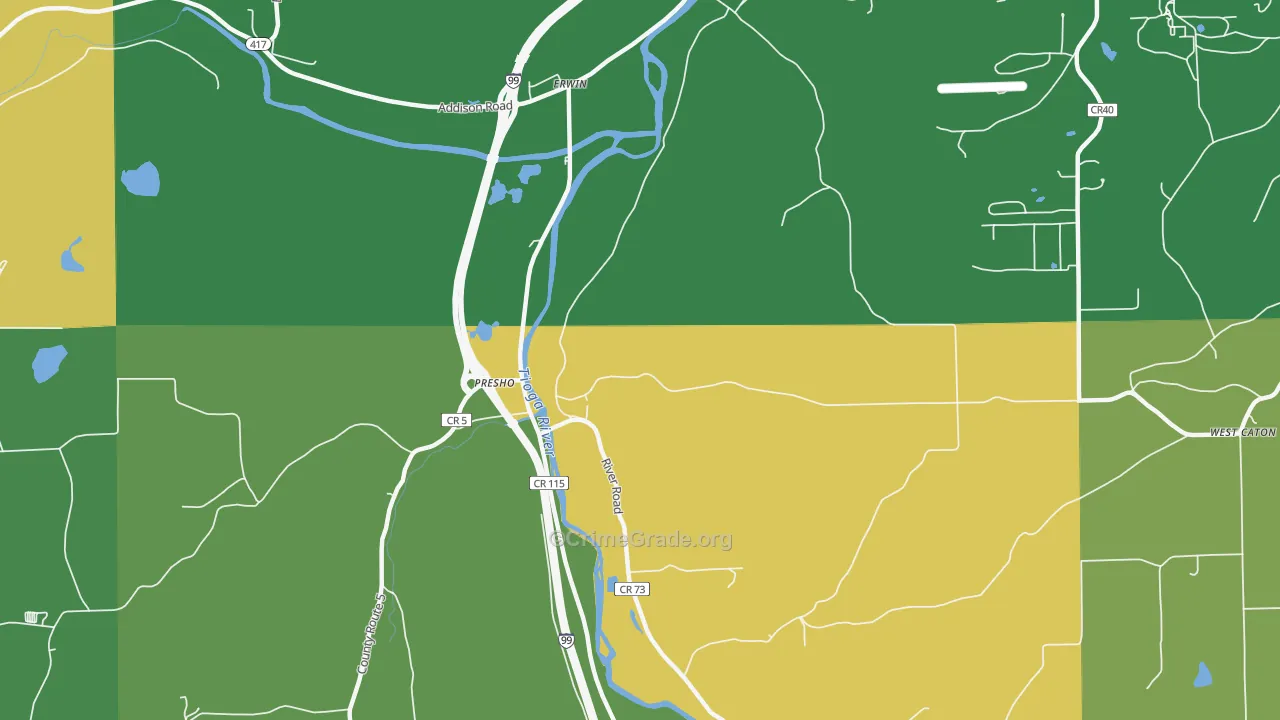 Erwins, NY Map of Robbery Rates