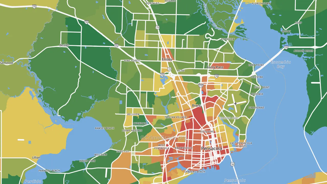 Escambia County, FL Map of Robbery Rates