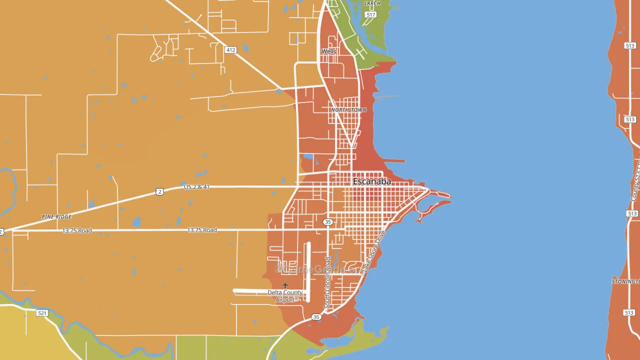 Escanaba, MI Map of Robbery Rates