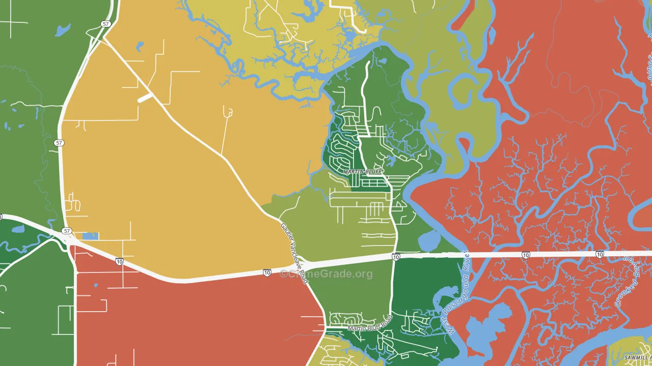 Escatawpa, MS Map of Robbery Rates