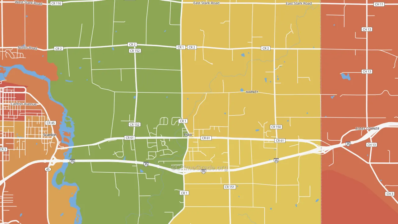 Esko, MN Map of Robbery Rates