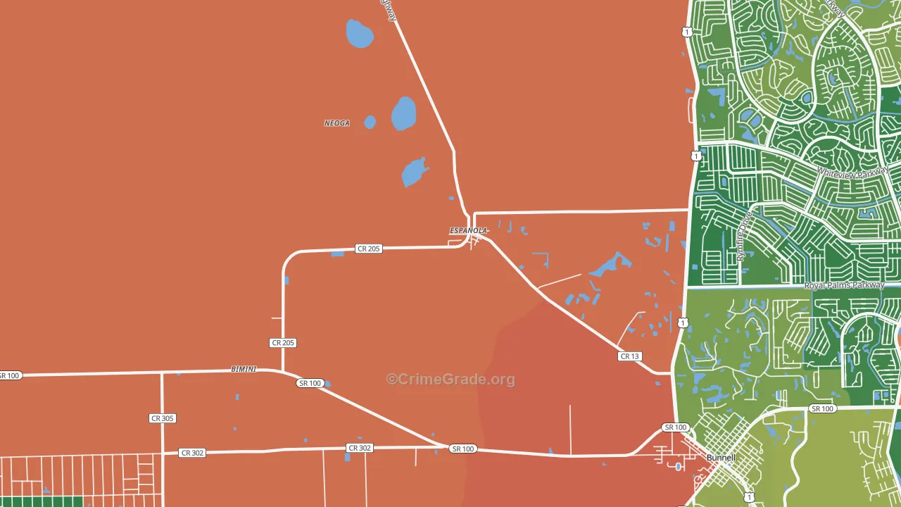 Espanola, FL Map of Robbery Rates
