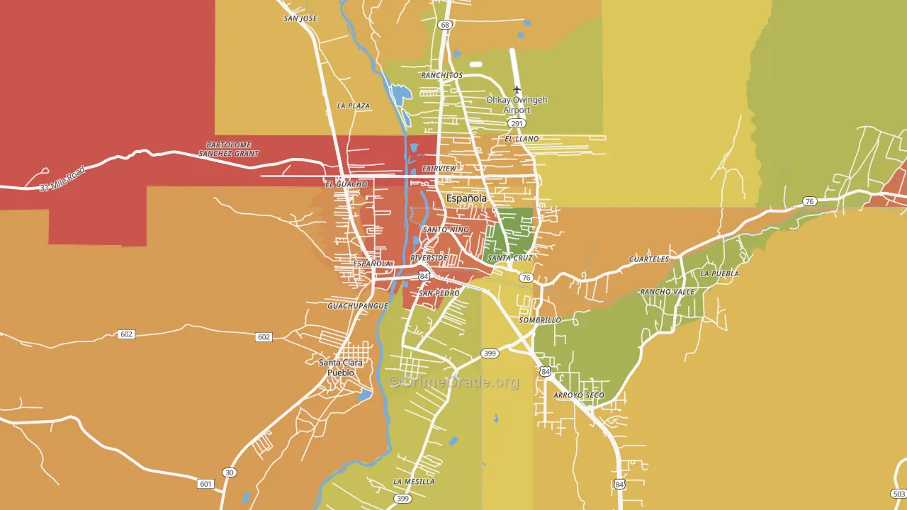 Espanola, NM Map of Robbery Rates