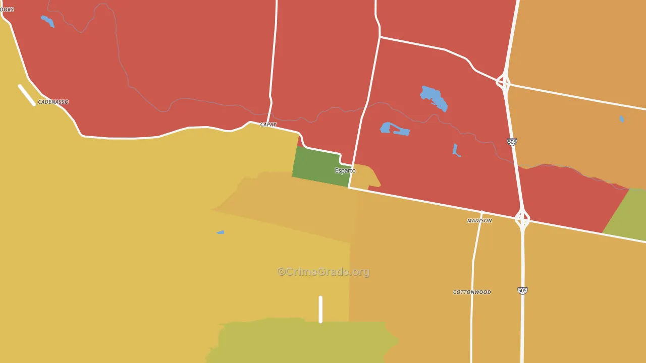 Esparto, CA Map of Robbery Rates