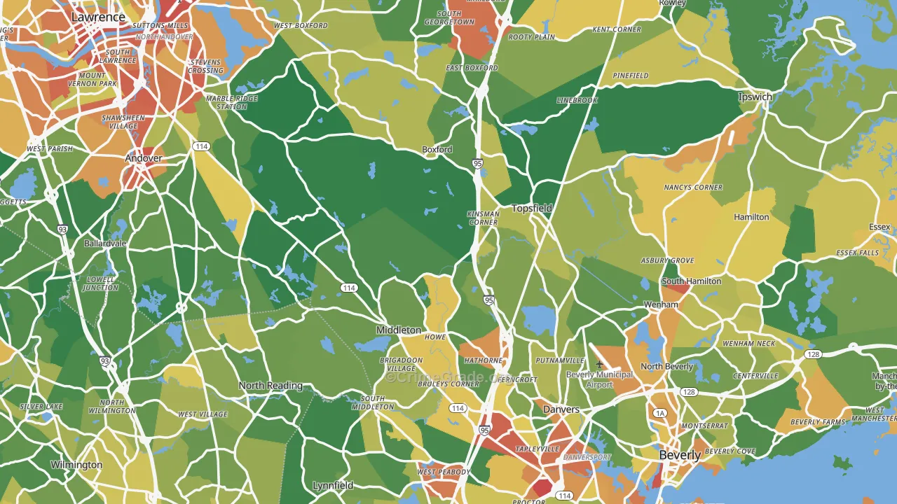 Essex County, MA Map of Robbery Rates