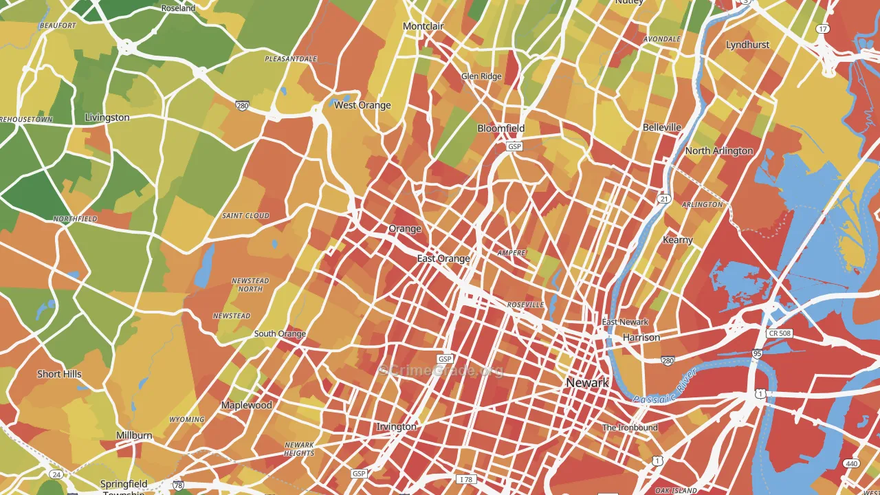 Essex County, NJ Map of Robbery Rates