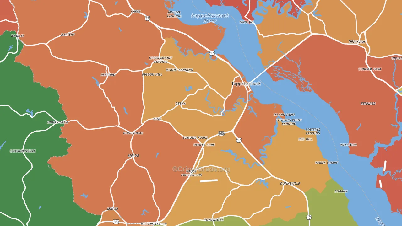 Essex County, VA Map of Robbery Rates